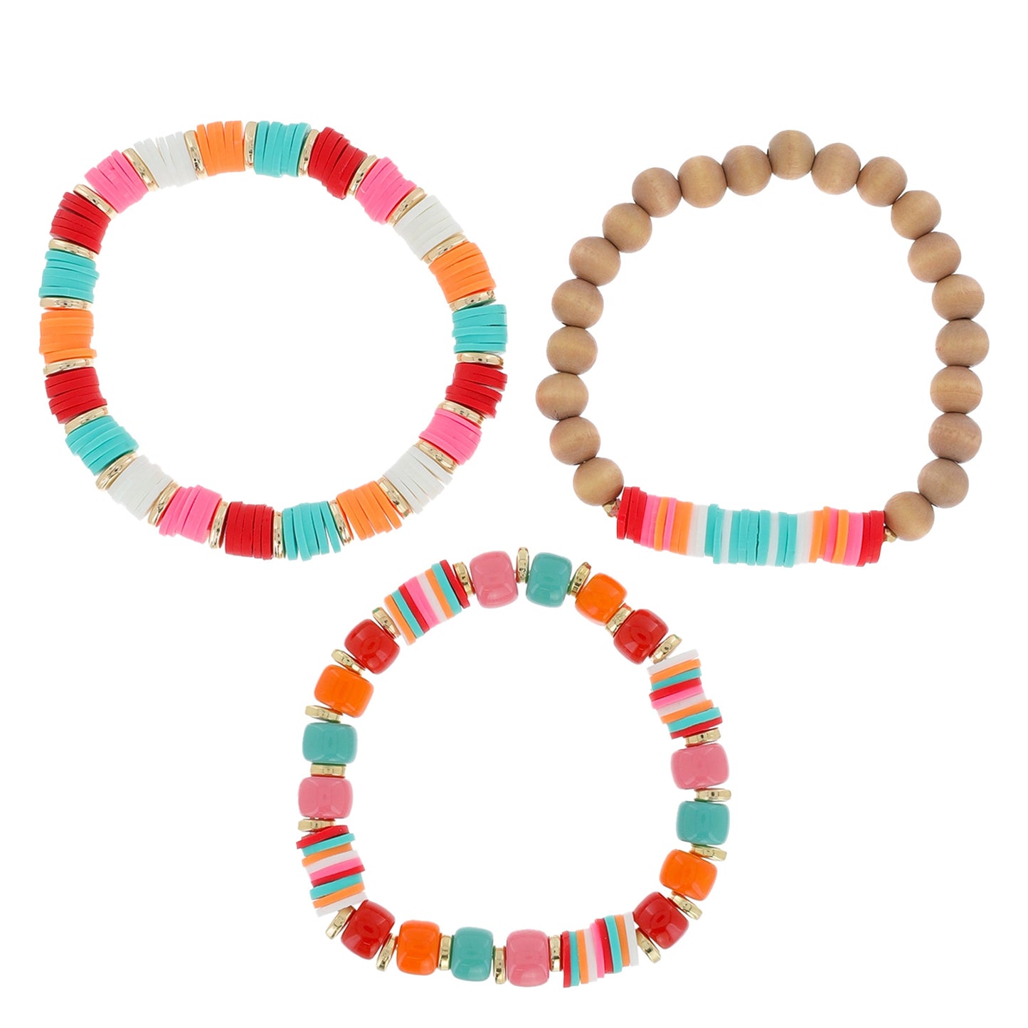 Summer Vibes Heishi Disc Stack of 3 Bracelets