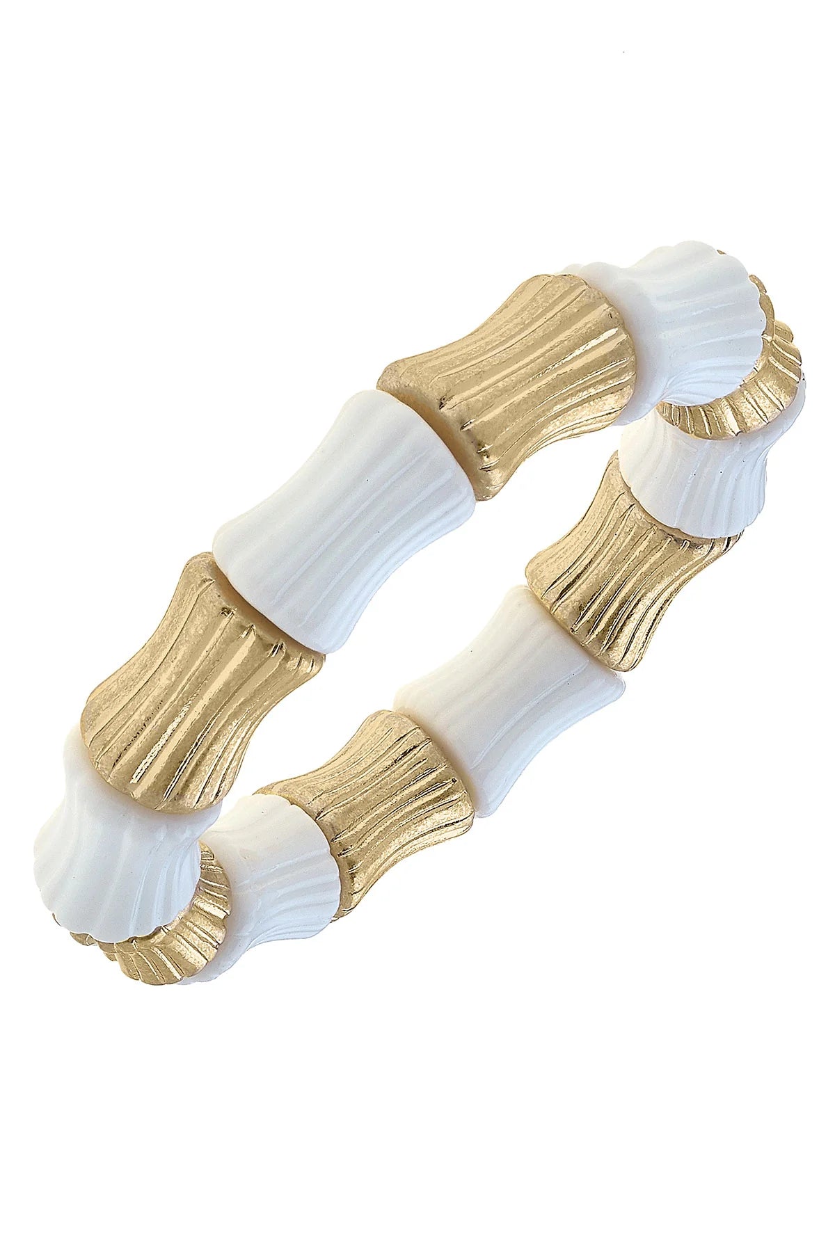 Bamboo Stretch Bracelet - White and Gold