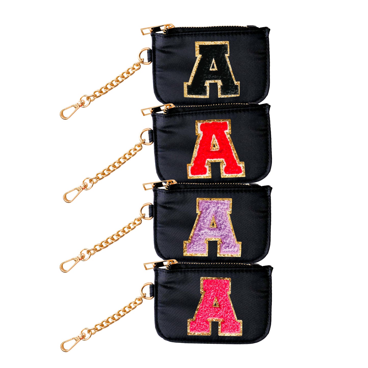 Zipper Pouch Keychain with Monogram Initial - Black