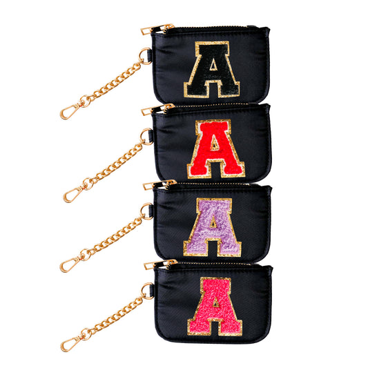 Zipper Pouch Keychain with Monogram Initial - Black