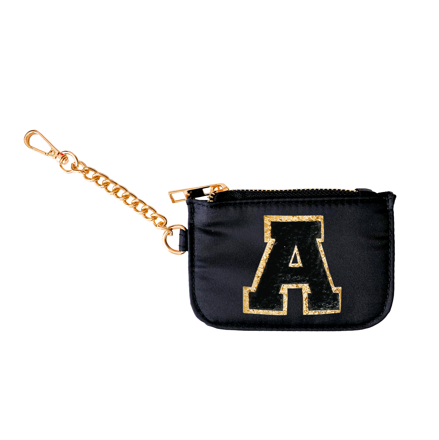 Zipper Pouch Keychain with Monogram Initial - Black