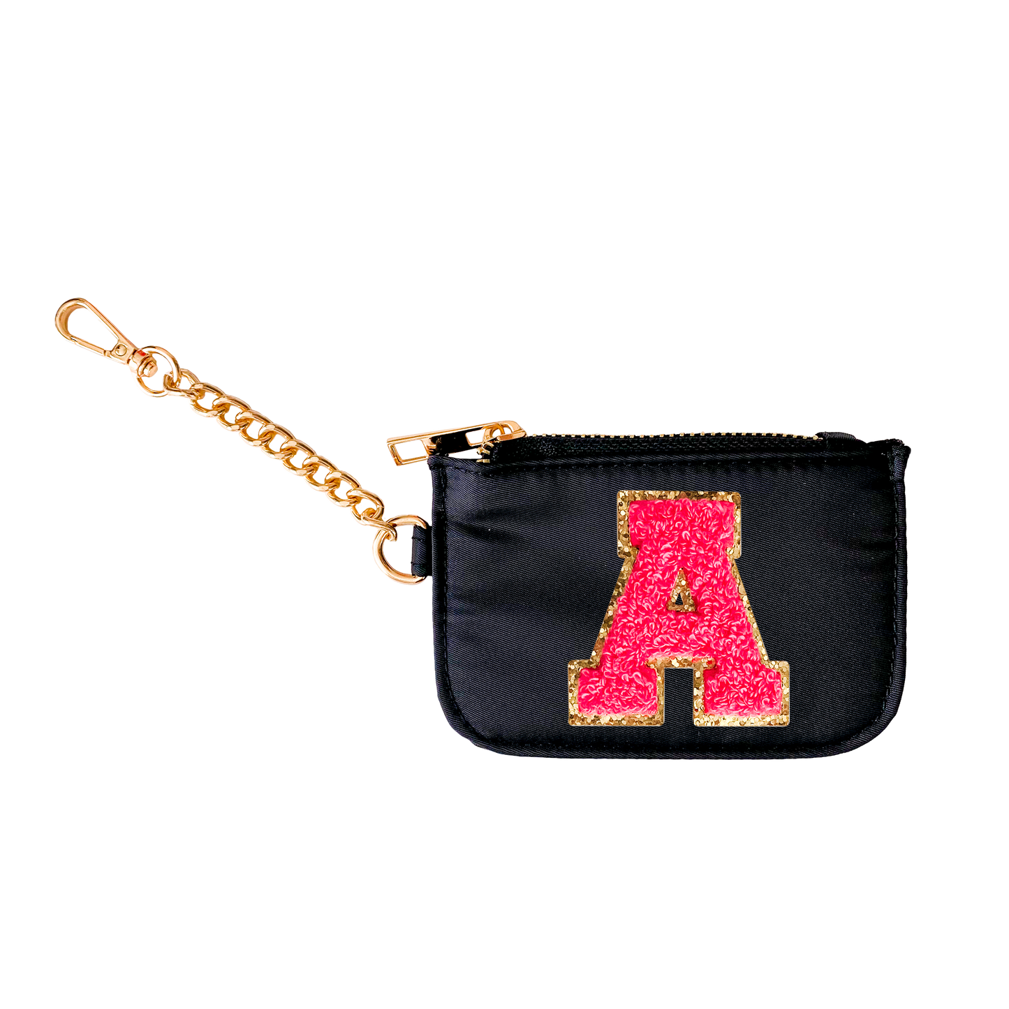 Zipper Pouch Keychain with Monogram Initial - Black