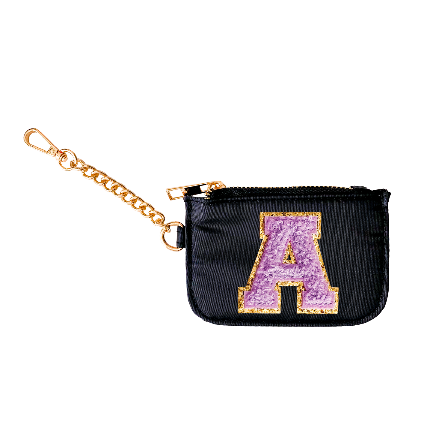 Zipper Pouch Keychain with Monogram Initial - Black