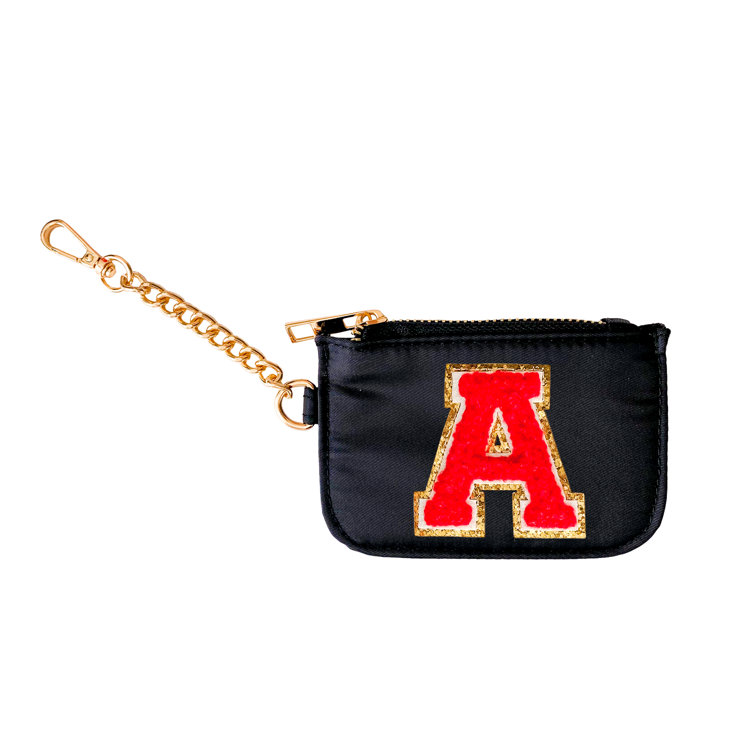 Zipper Pouch Keychain with Monogram Initial - Black