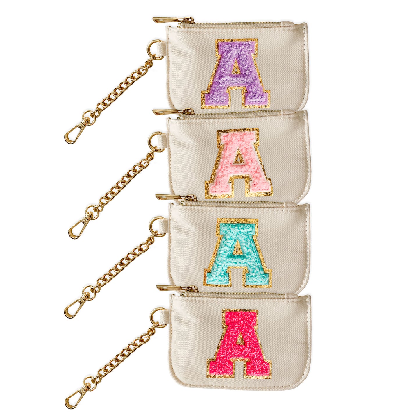 Zipper Pouch Keychain with Monogram Initial - Cream