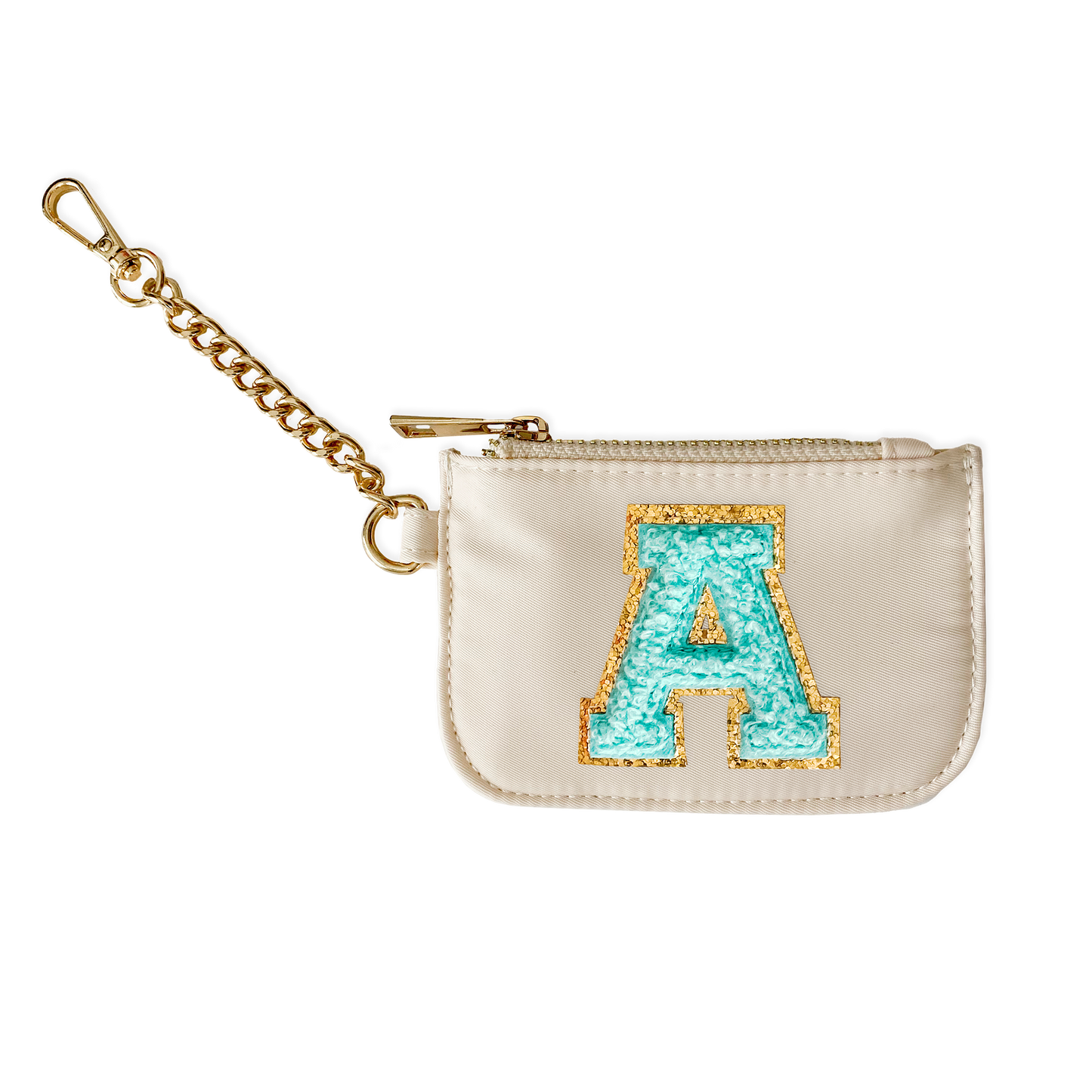 Zipper Pouch Keychain with Monogram Initial - Cream