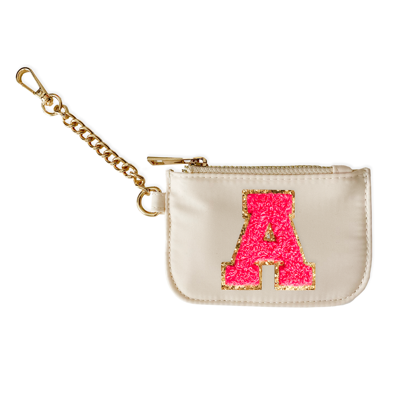 Zipper Pouch Keychain with Monogram Initial - Cream