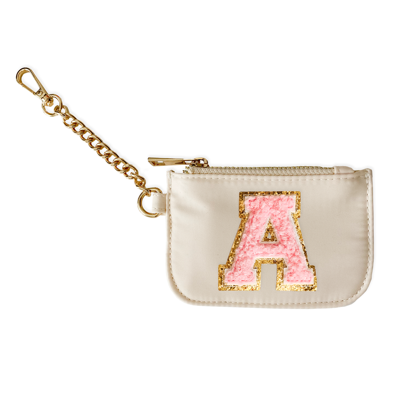 Zipper Pouch Keychain with Monogram Initial - Cream