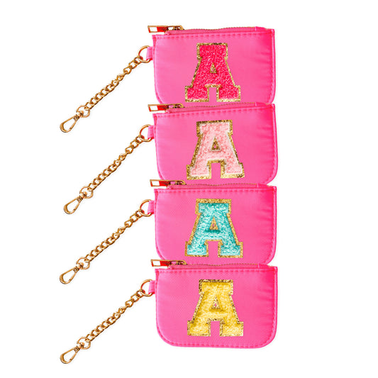 Zipper Pouch Keychain with Monogram Initial - Hot Pink