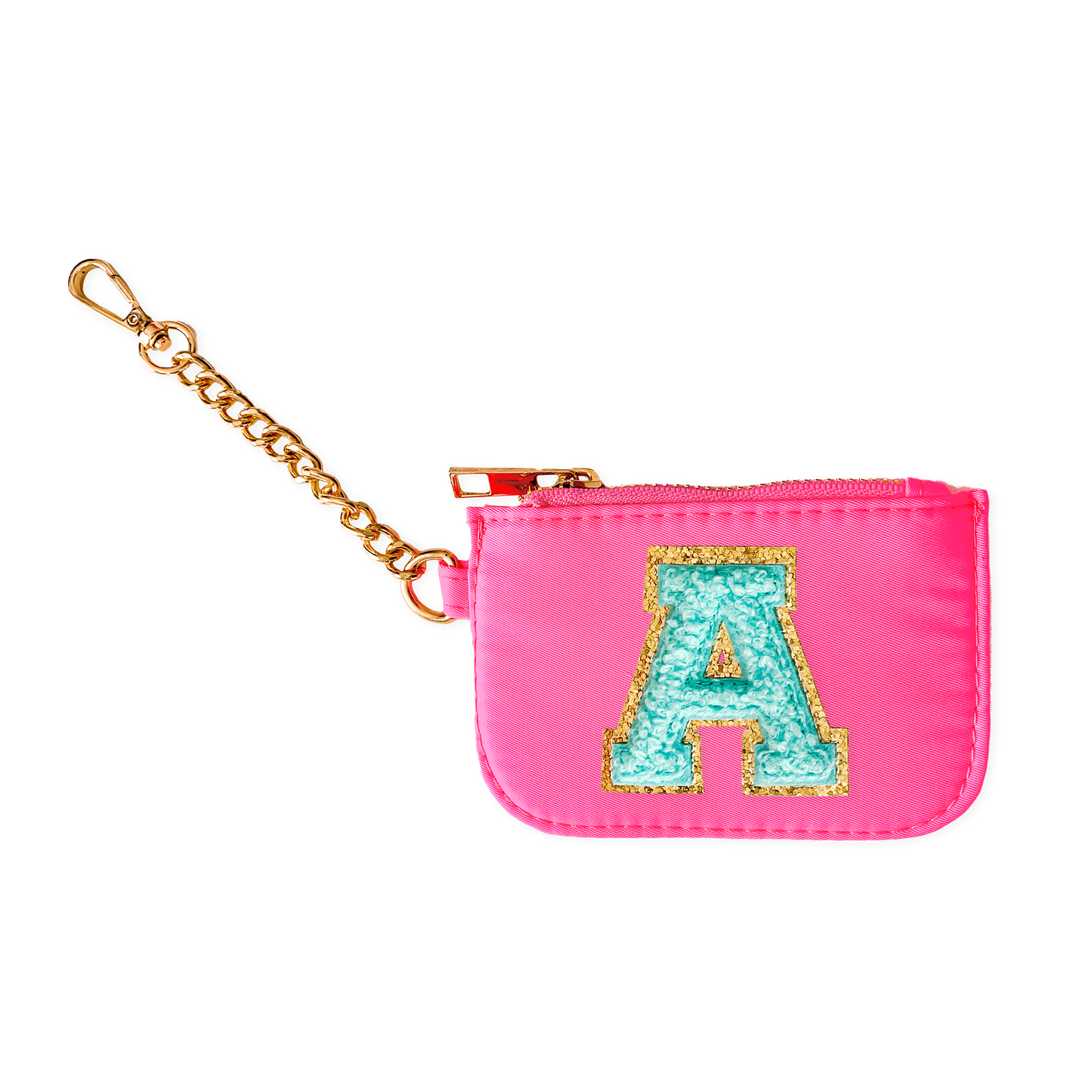 Zipper Pouch Keychain with Monogram Initial - Hot Pink