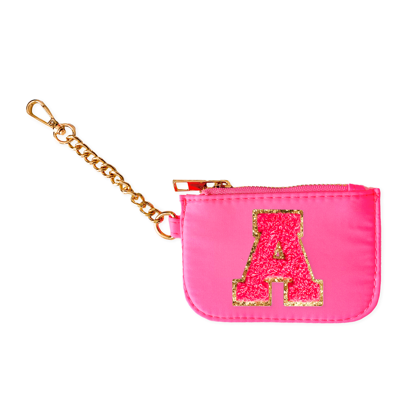 Zipper Pouch Keychain with Monogram Initial - Hot Pink