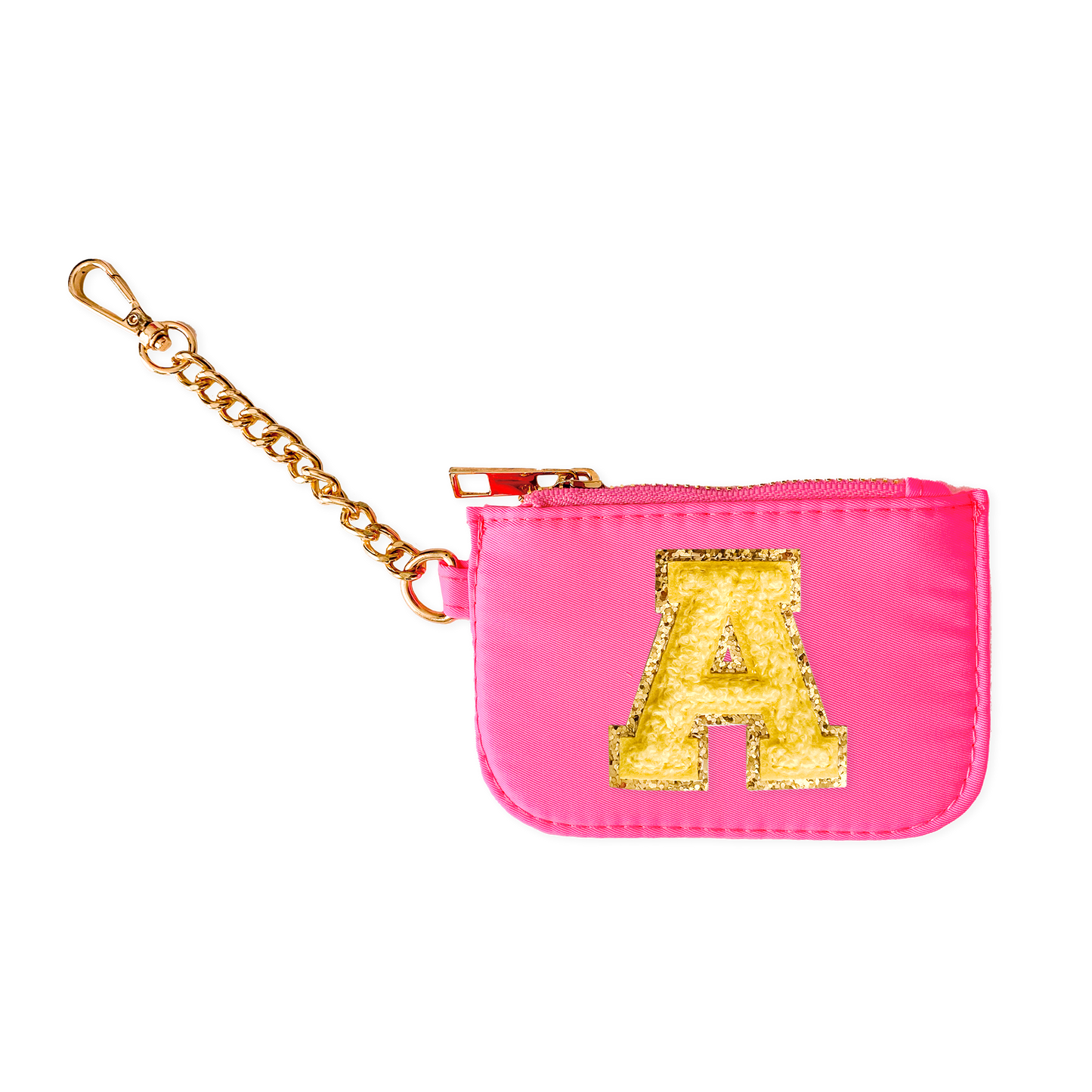 Zipper Pouch Keychain with Monogram Initial - Hot Pink