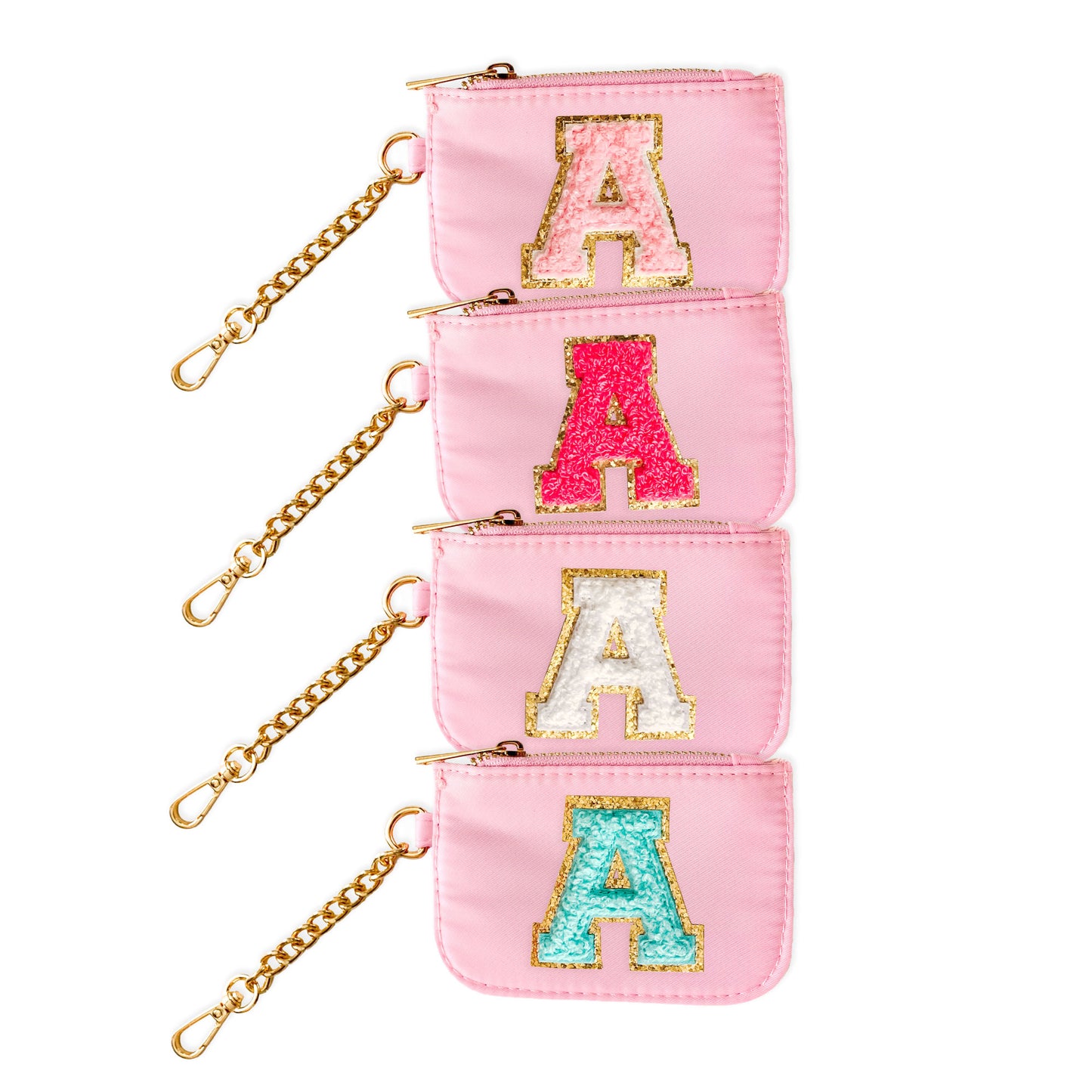 Zipper Pouch Keychain with Monogram Initial - Light Pink