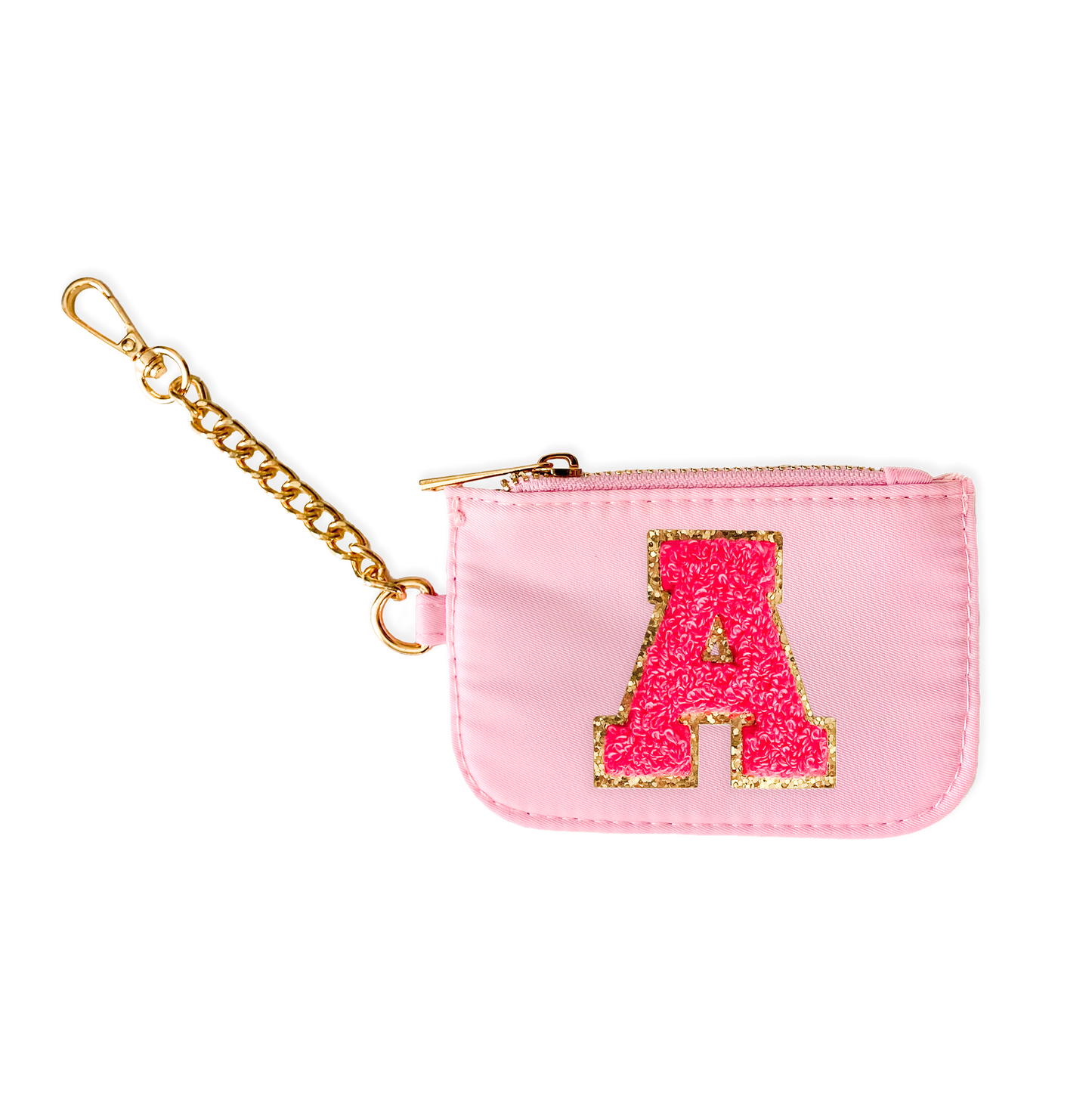 Zipper Pouch Keychain with Monogram Initial - Light Pink