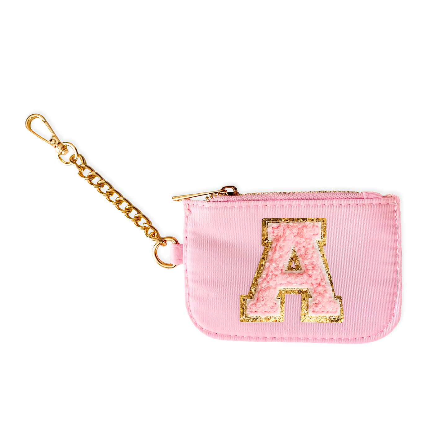 Zipper Pouch Keychain with Monogram Initial - Light Pink