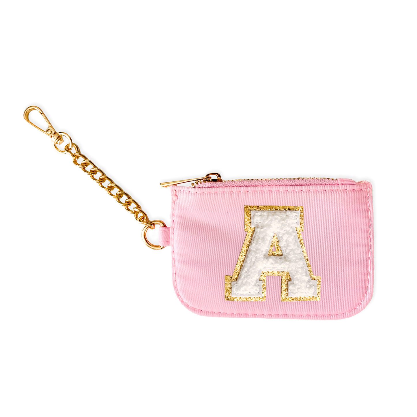 Zipper Pouch Keychain with Monogram Initial - Light Pink