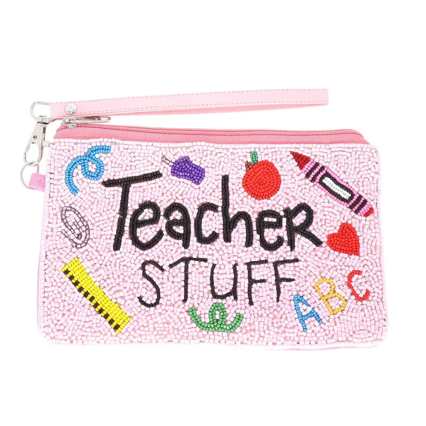 Teacher Stuff Beaded Wristlet Pouch