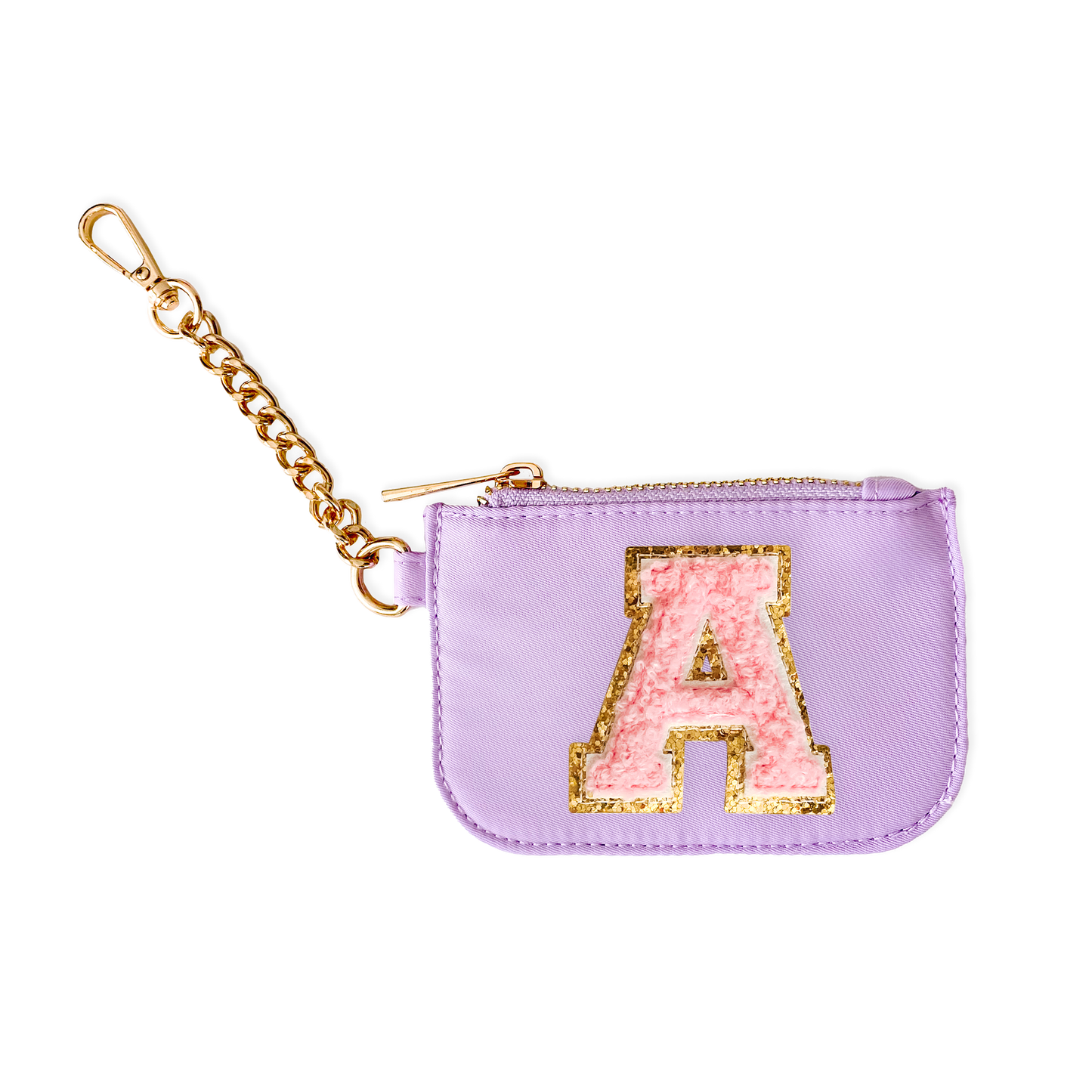 Zipper Pouch Keychain with Monogram Initial - Purple