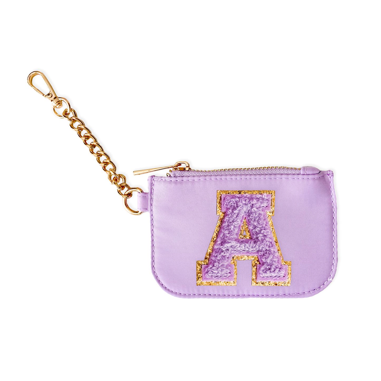 Zipper Pouch Keychain with Monogram Initial - Purple