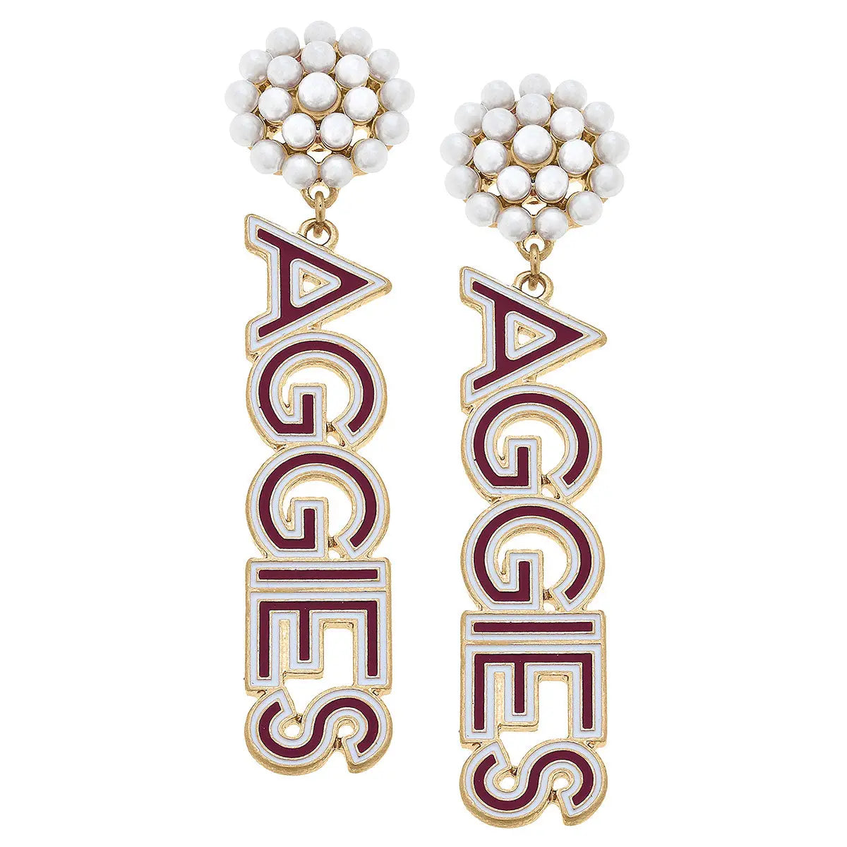 Texas A&M Pearl Cluster Aggies Drop Earrings