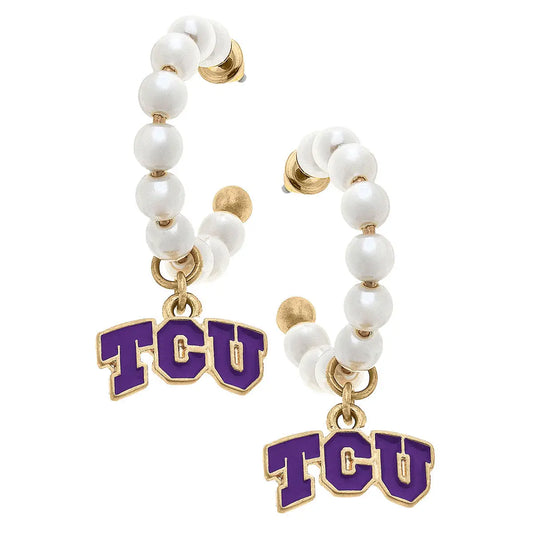 TCU Horned Frogs Pearl Hoop Earrings