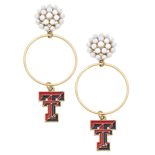 Texas Tech Red Raiders Pearl Cluster Drop Hoop Earrings