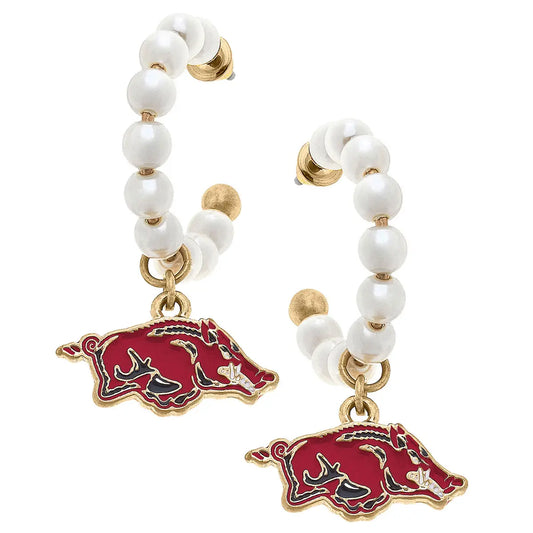 University of Arkansas Razorbacks Pearl Hoop Earrings